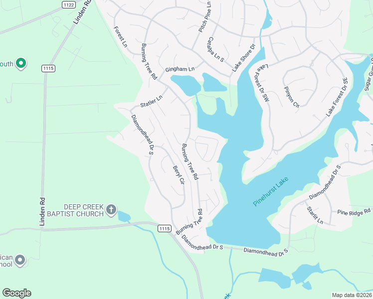 map of restaurants, bars, coffee shops, grocery stores, and more near 1200 Burning Tree Road in Pinehurst