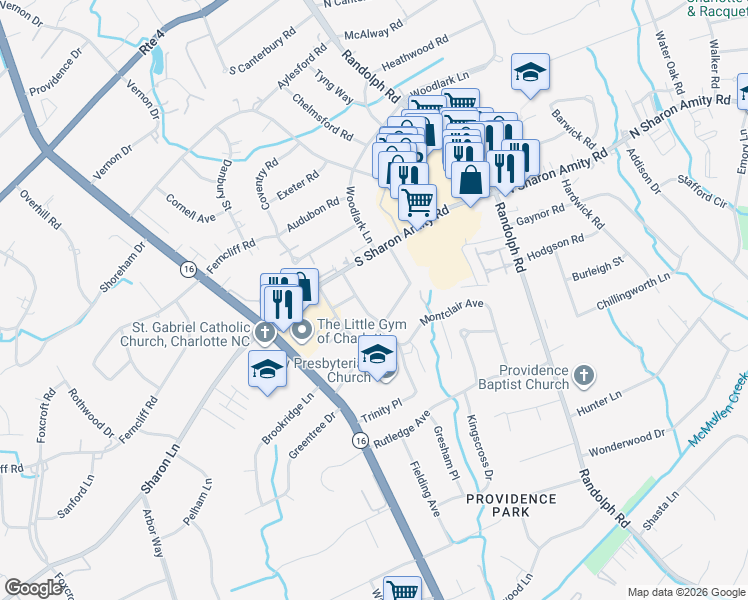 map of restaurants, bars, coffee shops, grocery stores, and more near in Charlotte