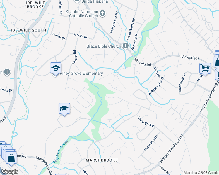map of restaurants, bars, coffee shops, grocery stores, and more near 4512 Biemann Valley Drive in Charlotte