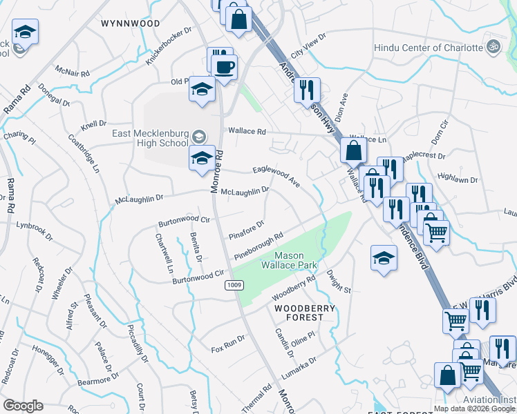map of restaurants, bars, coffee shops, grocery stores, and more near in Charlotte