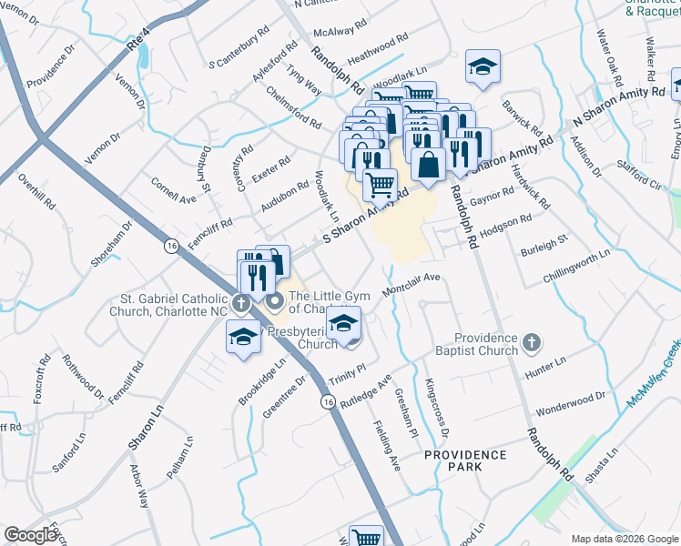 map of restaurants, bars, coffee shops, grocery stores, and more near in Charlotte