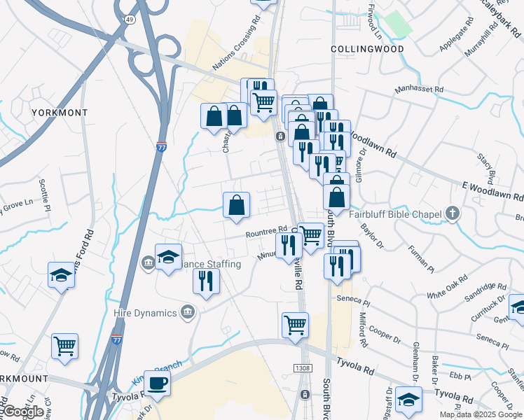 map of restaurants, bars, coffee shops, grocery stores, and more near in Charlotte