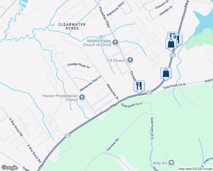 map of restaurants, bars, coffee shops, grocery stores, and more near 7093 Ely Ford Place in Hixson