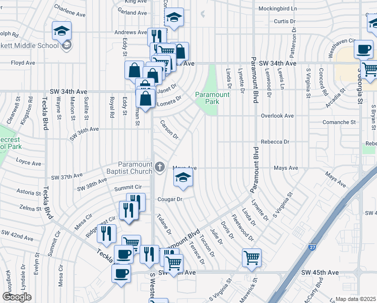map of restaurants, bars, coffee shops, grocery stores, and more near 3710 Julie Drive in Amarillo