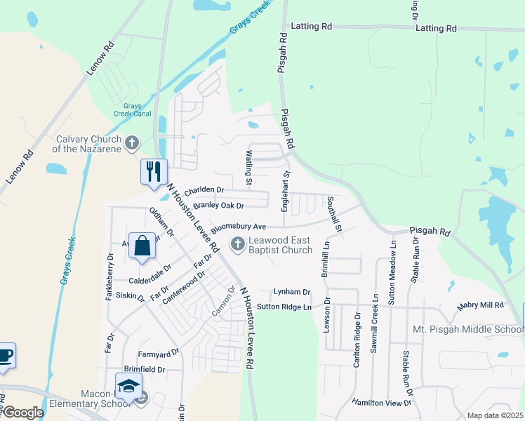 map of restaurants, bars, coffee shops, grocery stores, and more near 10075 Branley Oak Drive in Shelby County