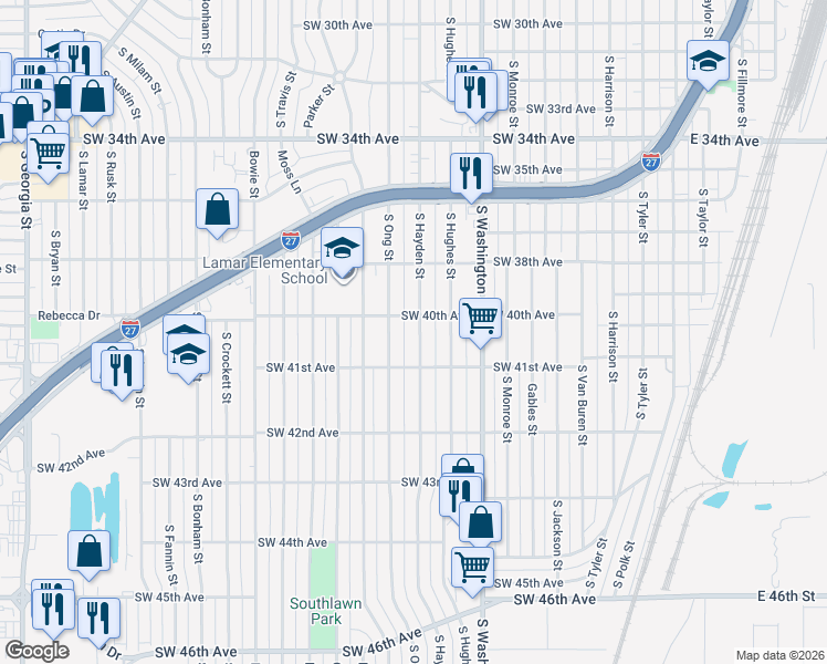 map of restaurants, bars, coffee shops, grocery stores, and more near 4008 South Hayden Street in Amarillo