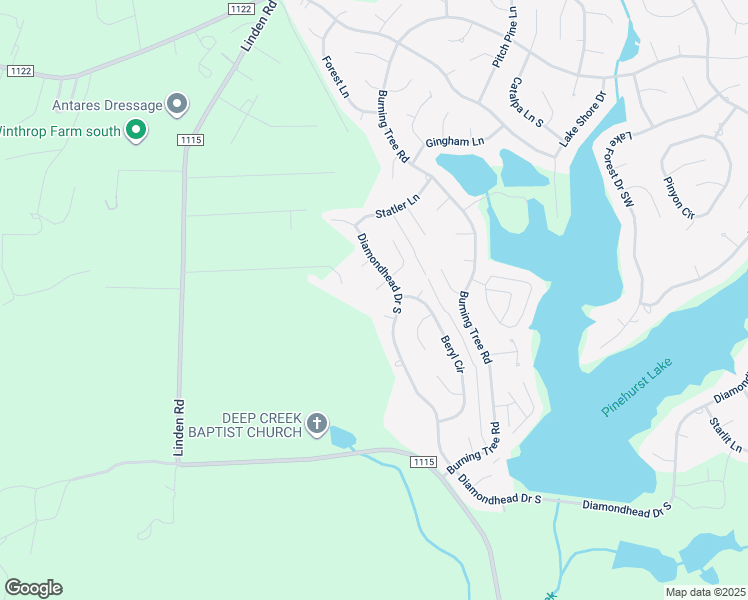 map of restaurants, bars, coffee shops, grocery stores, and more near 6 Beryl Lane in Pinehurst