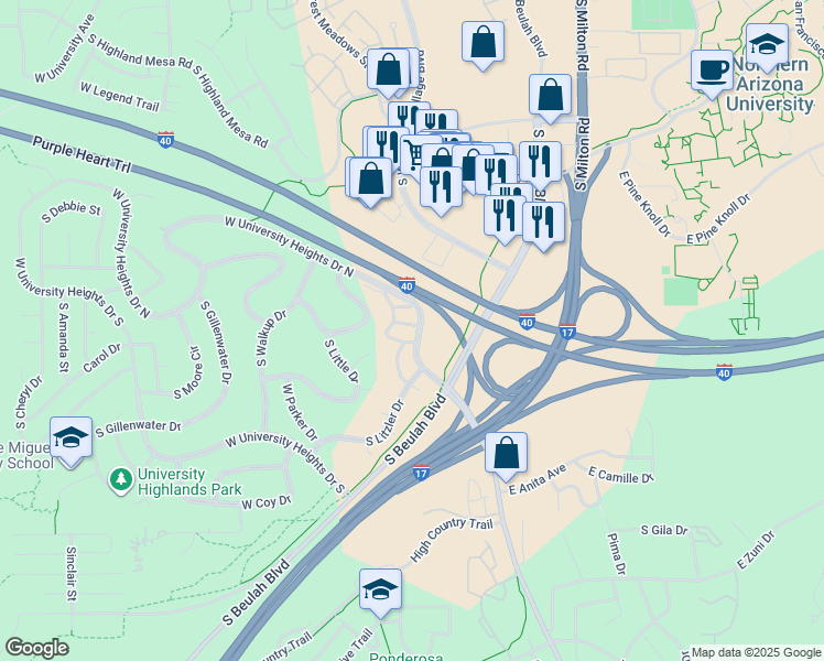 map of restaurants, bars, coffee shops, grocery stores, and more near 3200 South Litzler Drive in Flagstaff
