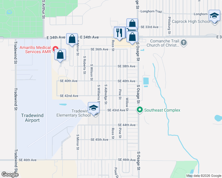 map of restaurants, bars, coffee shops, grocery stores, and more near 4014 Ross Street in Amarillo