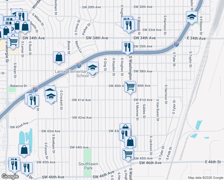 map of restaurants, bars, coffee shops, grocery stores, and more near 4008 South Hayden Street in Amarillo