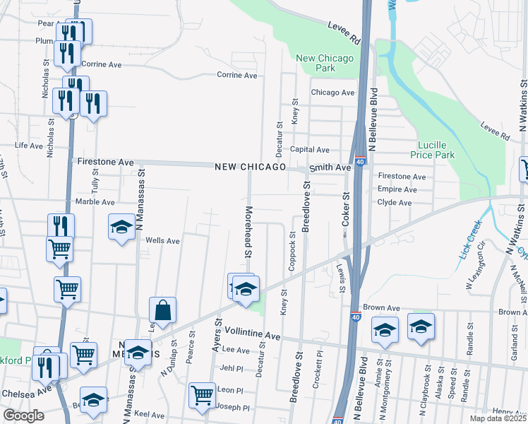 map of restaurants, bars, coffee shops, grocery stores, and more near 986 Eldridge Avenue in Memphis