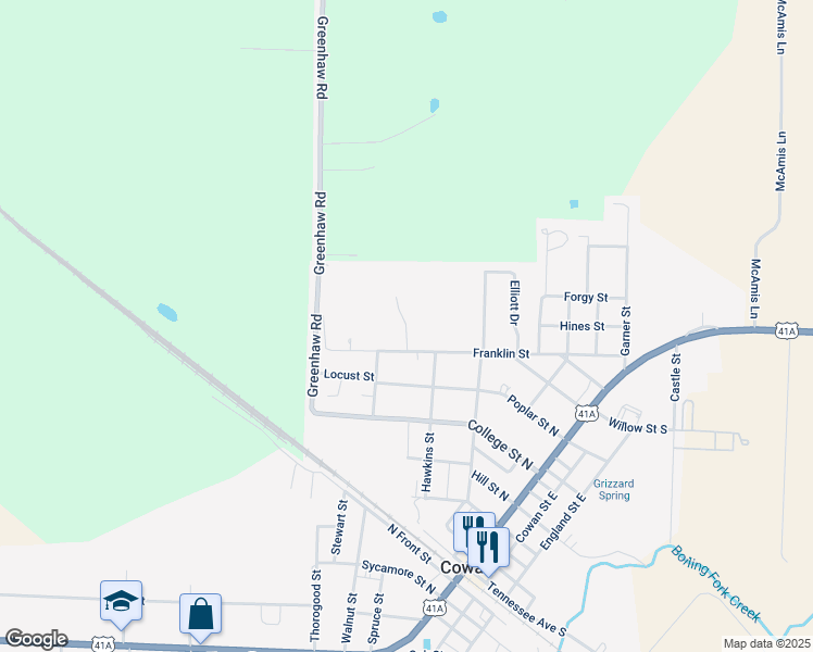 map of restaurants, bars, coffee shops, grocery stores, and more near 600 Click Drive in Cowan