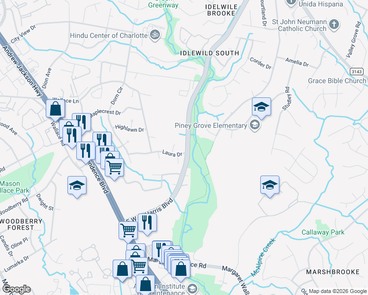 map of restaurants, bars, coffee shops, grocery stores, and more near in Charlotte