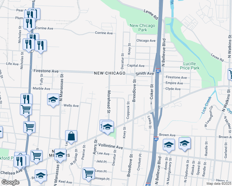 map of restaurants, bars, coffee shops, grocery stores, and more near 986 Eldridge Avenue in Memphis