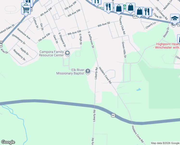 map of restaurants, bars, coffee shops, grocery stores, and more near 55 Crestview Drive in Winchester