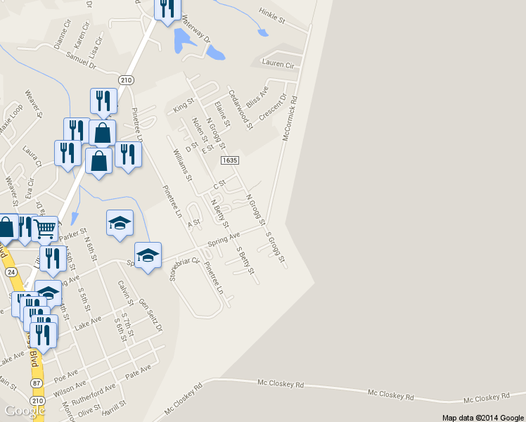 map of restaurants, bars, coffee shops, grocery stores, and more near 116 North Grogg Street in Spring Lake