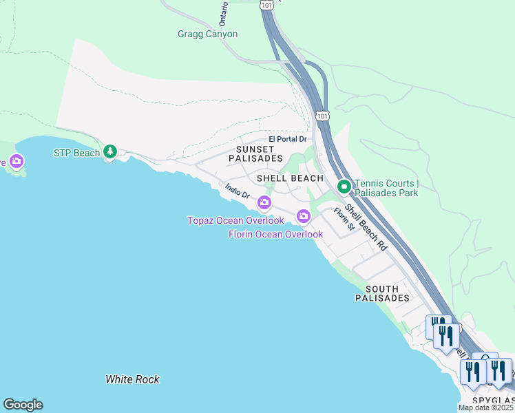 map of restaurants, bars, coffee shops, grocery stores, and more near 307 Indio Drive in Pismo Beach