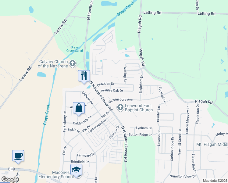 map of restaurants, bars, coffee shops, grocery stores, and more near 9997 Branley Oak Drive in Shelby County