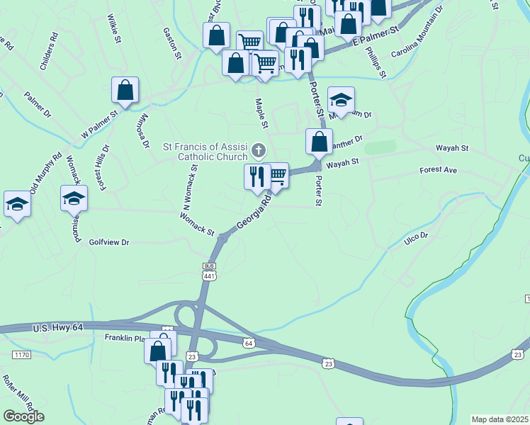 map of restaurants, bars, coffee shops, grocery stores, and more near 9 Edgewood Avenue in Franklin