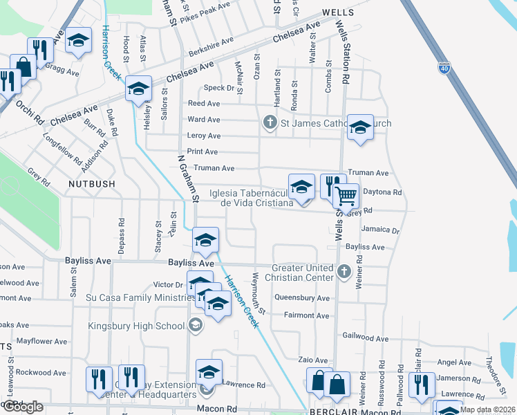 map of restaurants, bars, coffee shops, grocery stores, and more near 1474 Weymouth Street in Memphis