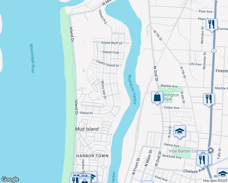 map of restaurants, bars, coffee shops, grocery stores, and more near 1170 Island Place East in Memphis