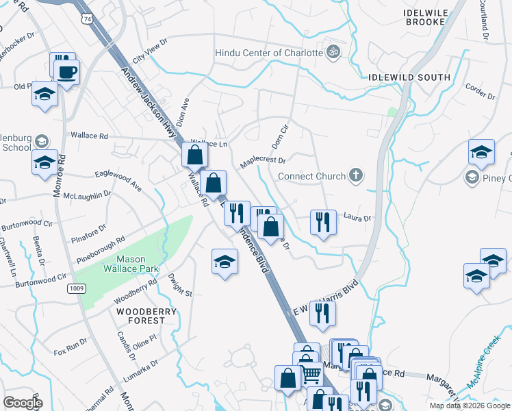 map of restaurants, bars, coffee shops, grocery stores, and more near 6541 East Independence Boulevard in Charlotte
