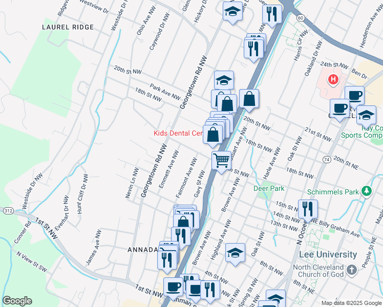 map of restaurants, bars, coffee shops, grocery stores, and more near 903 17th Street Northwest in Cleveland