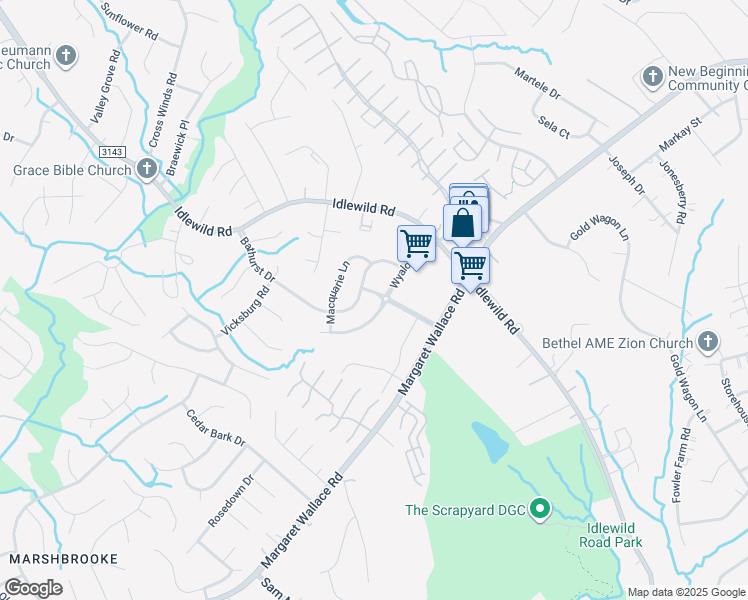 map of restaurants, bars, coffee shops, grocery stores, and more near 5537 Wyalong Drive in Charlotte