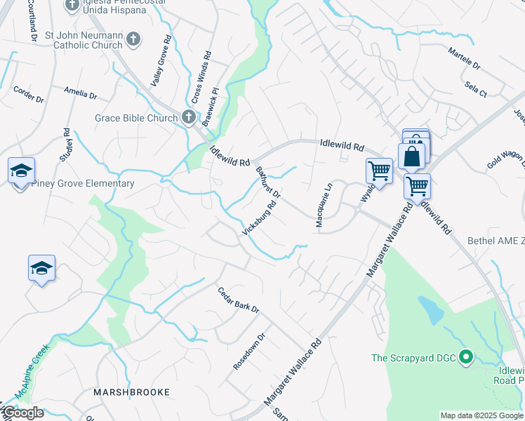 map of restaurants, bars, coffee shops, grocery stores, and more near 8906 Vicksburg Road in Charlotte