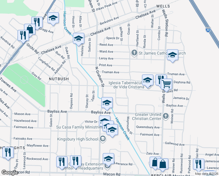 map of restaurants, bars, coffee shops, grocery stores, and more near 4072 Cecil Avenue in Memphis