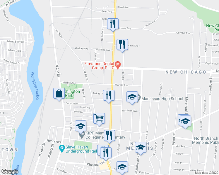 map of restaurants, bars, coffee shops, grocery stores, and more near 1137 Thomas Street in Memphis
