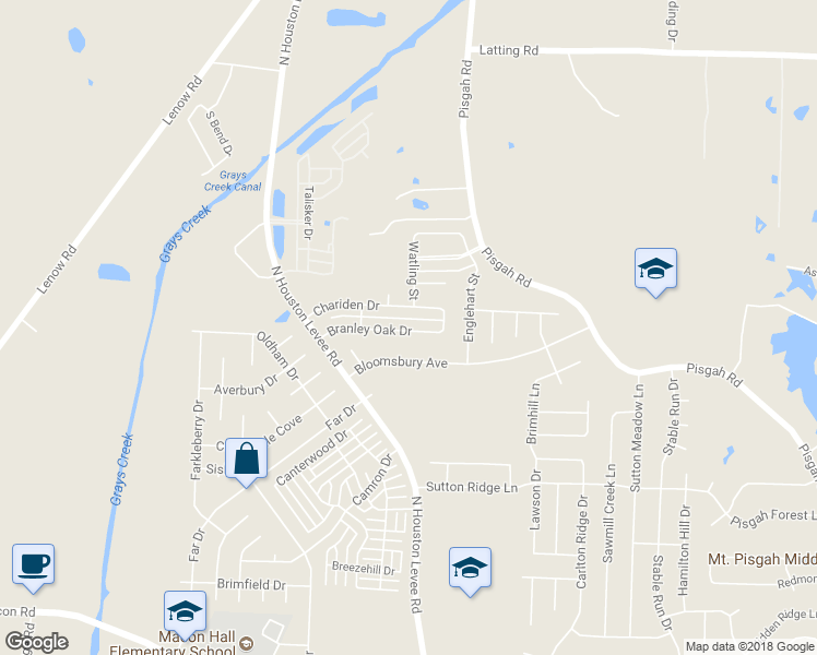 map of restaurants, bars, coffee shops, grocery stores, and more near 10038 Branley Oak Drive in Shelby County