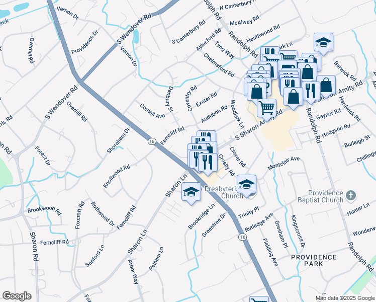 map of restaurants, bars, coffee shops, grocery stores, and more near in Charlotte