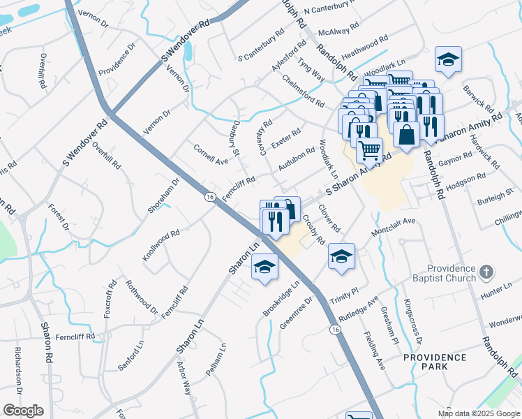 map of restaurants, bars, coffee shops, grocery stores, and more near in Charlotte