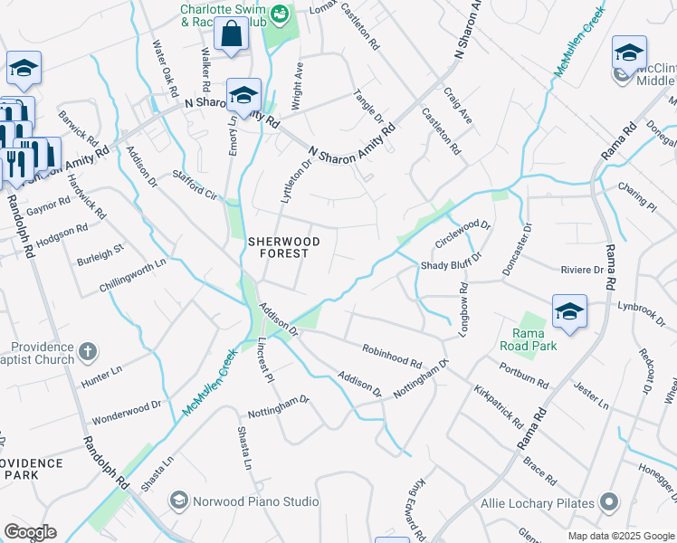 map of restaurants, bars, coffee shops, grocery stores, and more near 406 Roselawn Place in Charlotte