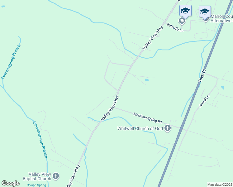 map of restaurants, bars, coffee shops, grocery stores, and more near 8897 Valley View Highway in Whitwell