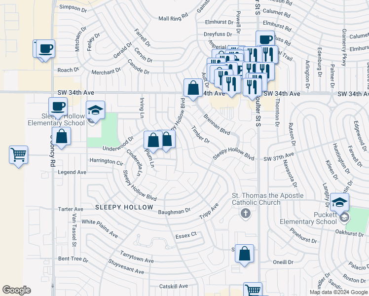 map of restaurants, bars, coffee shops, grocery stores, and more near 3516 Tripp Avenue in Amarillo