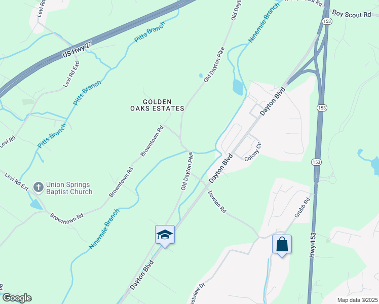 map of restaurants, bars, coffee shops, grocery stores, and more near 6036 Old Dayton Pike in Chattanooga