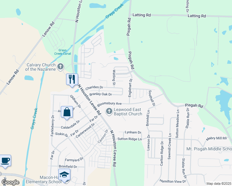 map of restaurants, bars, coffee shops, grocery stores, and more near 10052 Branley Oak Drive in Shelby County