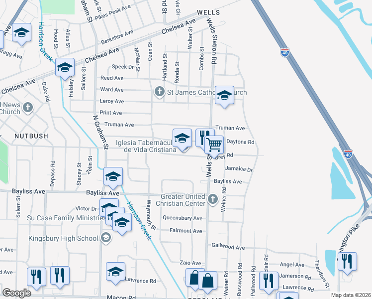 map of restaurants, bars, coffee shops, grocery stores, and more near 4248 Grey Road in Memphis