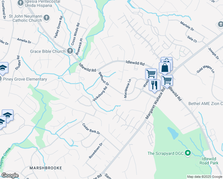 map of restaurants, bars, coffee shops, grocery stores, and more near 4339 Bathurst Drive in Charlotte