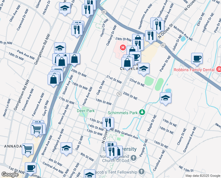 map of restaurants, bars, coffee shops, grocery stores, and more near 273 19th Street Northwest in Cleveland