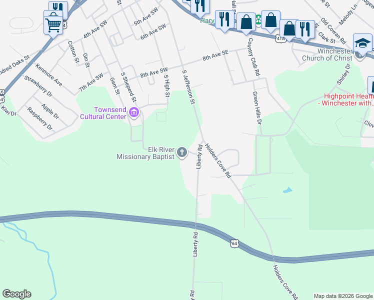 map of restaurants, bars, coffee shops, grocery stores, and more near 55 Crestview Drive in Winchester