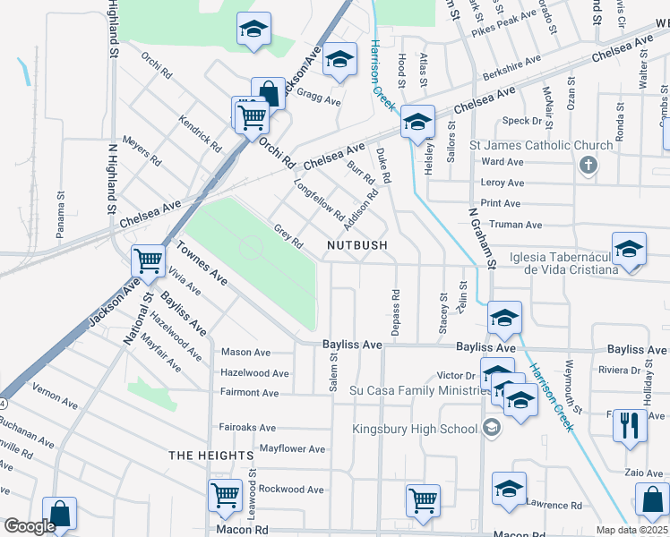map of restaurants, bars, coffee shops, grocery stores, and more near 1471 Salem Street in Memphis