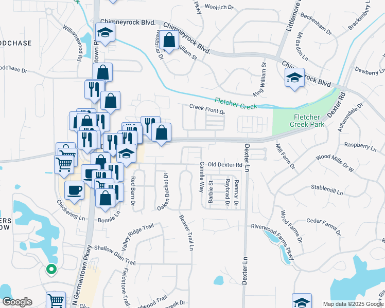 map of restaurants, bars, coffee shops, grocery stores, and more near 8320 Mangrove Drive in Memphis