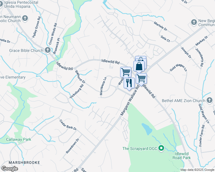 map of restaurants, bars, coffee shops, grocery stores, and more near 9404 Macquarie Lane in Charlotte