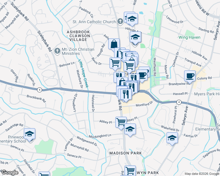 map of restaurants, bars, coffee shops, grocery stores, and more near in Charlotte