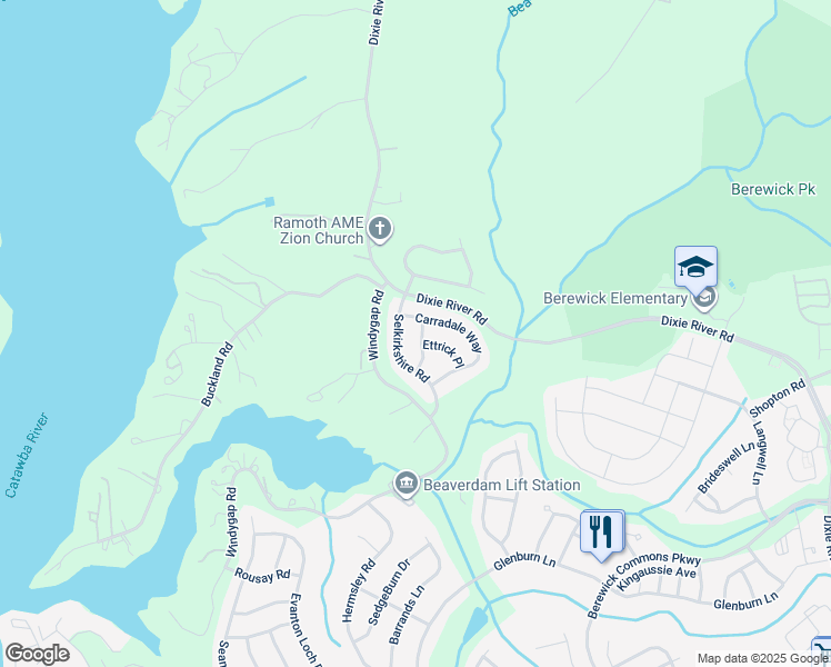 map of restaurants, bars, coffee shops, grocery stores, and more near 6904 Carradale Way in Charlotte