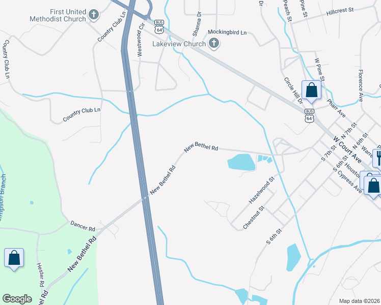 map of restaurants, bars, coffee shops, grocery stores, and more near 191 New Bethel Road in Selmer