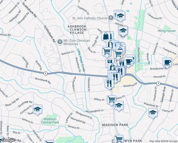 map of restaurants, bars, coffee shops, grocery stores, and more near in Charlotte